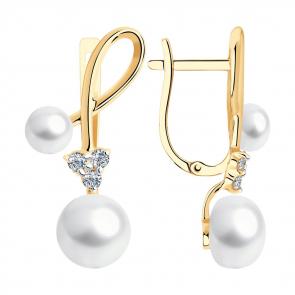 Золотые серьги SOKOLOV с фианитом и жемчугом 792237 фото