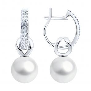 Серьги-трансформеры из белого золота SOKOLOV с жемчугом и фианитами 792240 фото