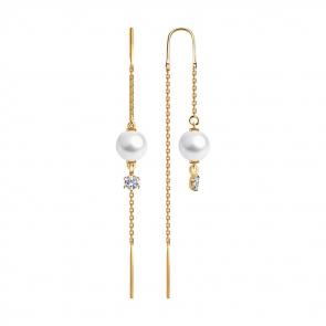 Золотые серьги SOKOLOV с фианитом и жемчугом 792242 фото