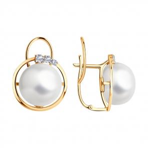 Золотые серьги SOKOLOV с фианитом и жемчугом 792251 фото