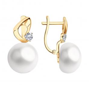 Золотые серьги SOKOLOV с фианитом и жемчугом 792281 фото