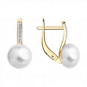 Золотые серьги SOKOLOV с фианитом и жемчугом 792324 фото