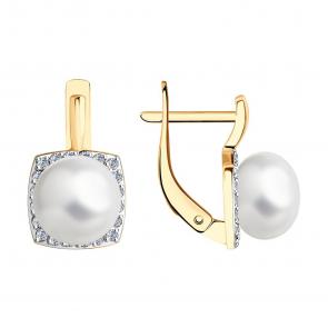 Золотые серьги SOKOLOV с фианитом и жемчугом 792329 фото