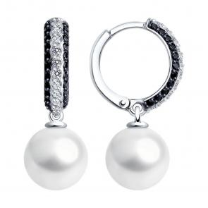 Серьги из белого золота SOKOLOV с фианитом и жемчугом 792344-3 фото