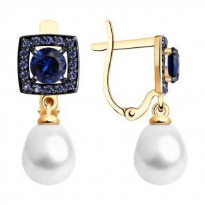 Золотые серьги SOKOLOV с фианитом, сапфировым корундом и жемчугом 792348 фото
