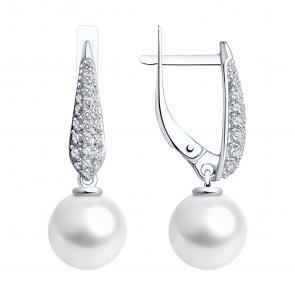 Серьги из белого золота SOKOLOV с фианитом и жемчугом 792352-3 фото