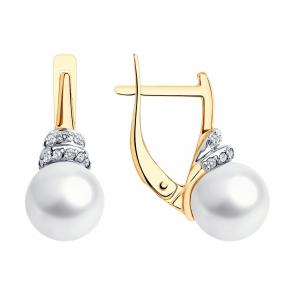 Золотые серьги SOKOLOV с фианитом и жемчугом 792354 фото