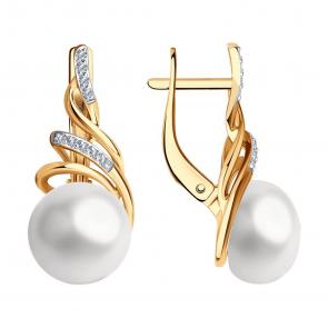Золотые серьги SOKOLOV с фианитом и жемчугом 792361 фото
