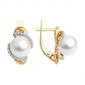Золотые серьги SOKOLOV с фианитом и жемчугом 792363 фото
