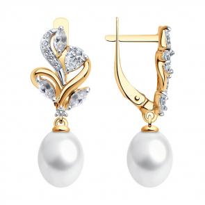 Золотые серьги SOKOLOV с фианитом и жемчугом 792370 фото