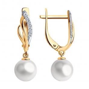 Золотые серьги SOKOLOV с фианитом и жемчугом 792372 фото