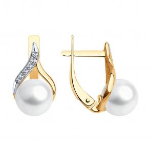 Золотые серьги SOKOLOV с фианитом и жемчугом 792374 фото