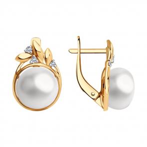 Золотые серьги SOKOLOV с фианитом и жемчугом 792377 фото