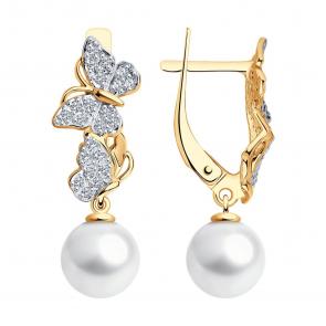 Золотые серьги SOKOLOV с фианитом и жемчугом 792378 фото
