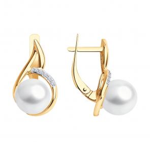 Золотые серьги SOKOLOV с фианитом и жемчугом 792380 фото