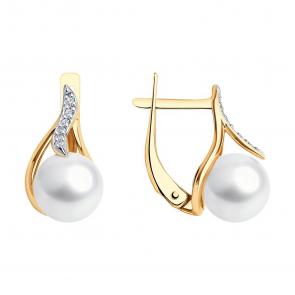 Золотые серьги SOKOLOV с фианитом и жемчугом 792383 фото