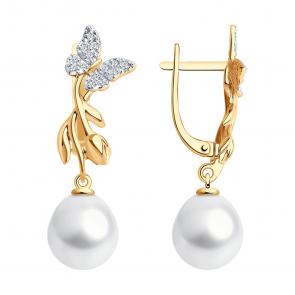 Золотые серьги SOKOLOV с фианитом и жемчугом 792385 фото