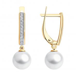 Золотые серьги SOKOLOV с фианитом и жемчугом 792390 фото