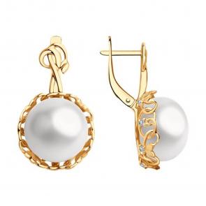 Золотые серьги SOKOLOV с фианитом и жемчугом 792392 фото