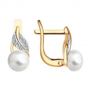 Золотые серьги SOKOLOV с фианитом и жемчугом 792394 фото