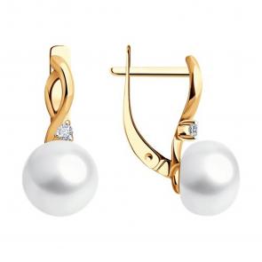 Золотые серьги SOKOLOV с фианитом и жемчугом 792408 фото