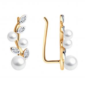 Золотые серьги SOKOLOV с фианитом и жемчугом 792413 фото