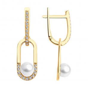 Золотые серьги-трансформеры SOKOLOV с жемчугом и фианитом 792417 фото