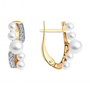 Золотые серьги SOKOLOV с фианитом и жемчугом 792437 фото