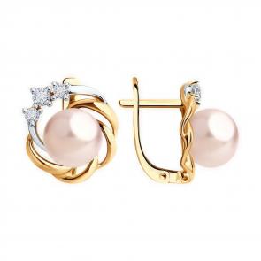 Золотые серьги SOKOLOV с фианитом и жемчугом 792443 фото