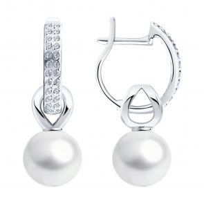 Золотые серьги SOKOLOV с фианитом и жемчугом 792446-3 фото