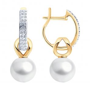 Золотые серьги SOKOLOV с фианитом и жемчугом 792446 фото