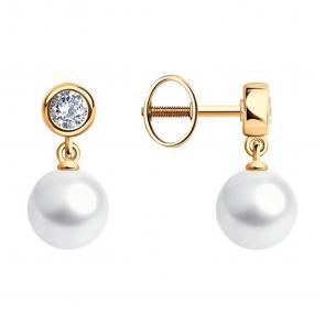 Золотые серьги SOKOLOV с фианитом и жемчугом 792452 фото