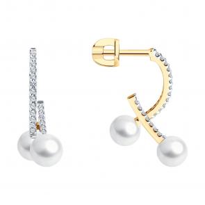 Золотые серьги SOKOLOV с фианитом и жемчугом 792453 фото