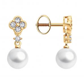 Золотые серьги SOKOLOV с фианитом и жемчугом 792455 фото