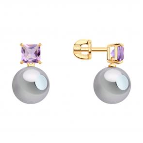Золотые серьги SOKOLOV с аметистом и жемчугом 792456 фото
