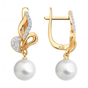 Золотые серьги SOKOLOV с фианитом и жемчугом 792472 фото
