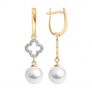 Золотые серьги SOKOLOV с фианитом и жемчугом 792473 фото