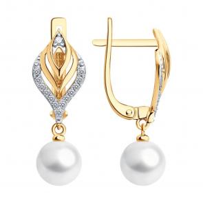 Золотые серьги SOKOLOV с фианитом и жемчугом 792475 фото