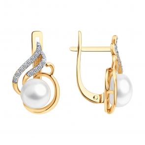 Золотые серьги SOKOLOV с фианитом и жемчугом 792476 фото