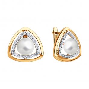 Золотые серьги SOKOLOV с фианитом и жемчугом 792478 фото
