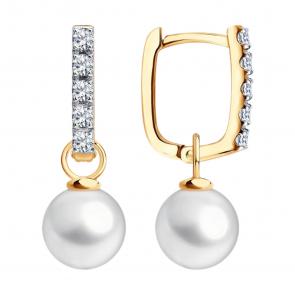 Золотые серьги-трансформеры SOKOLOV с жемчугом и фианитом 792489 фото