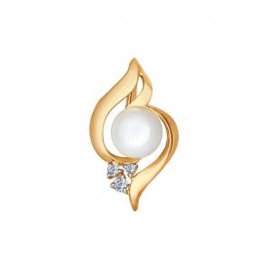 Золотая подвеска SOKOLOV с фианитом и жемчугом 793028 фото