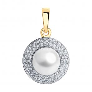 Золотая подвеска SOKOLOV с фианитом и жемчугом 793081 фото