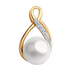 Золотая подвеска SOKOLOV с фианитом и жемчугом 793148 фото