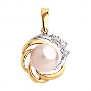 Золотая подвеска SOKOLOV с фианитом и жемчугом 793168 фото