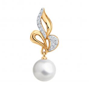Золотая подвеска SOKOLOV с фианитом и жемчугом 793173 фото