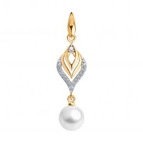 Золотая подвеска SOKOLOV с фианитом и жемчугом 793176 фото