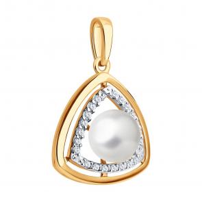 Золотая подвеска SOKOLOV с фианитом и жемчугом 793177 фото