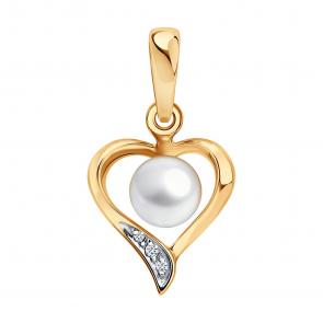 Золотая подвеска SOKOLOV с фианитом и жемчугом 793192 фото
