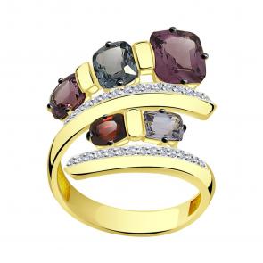 Кольцо из лимонного золота Александра с бриллиантом и шпинелью 8011919сл фото